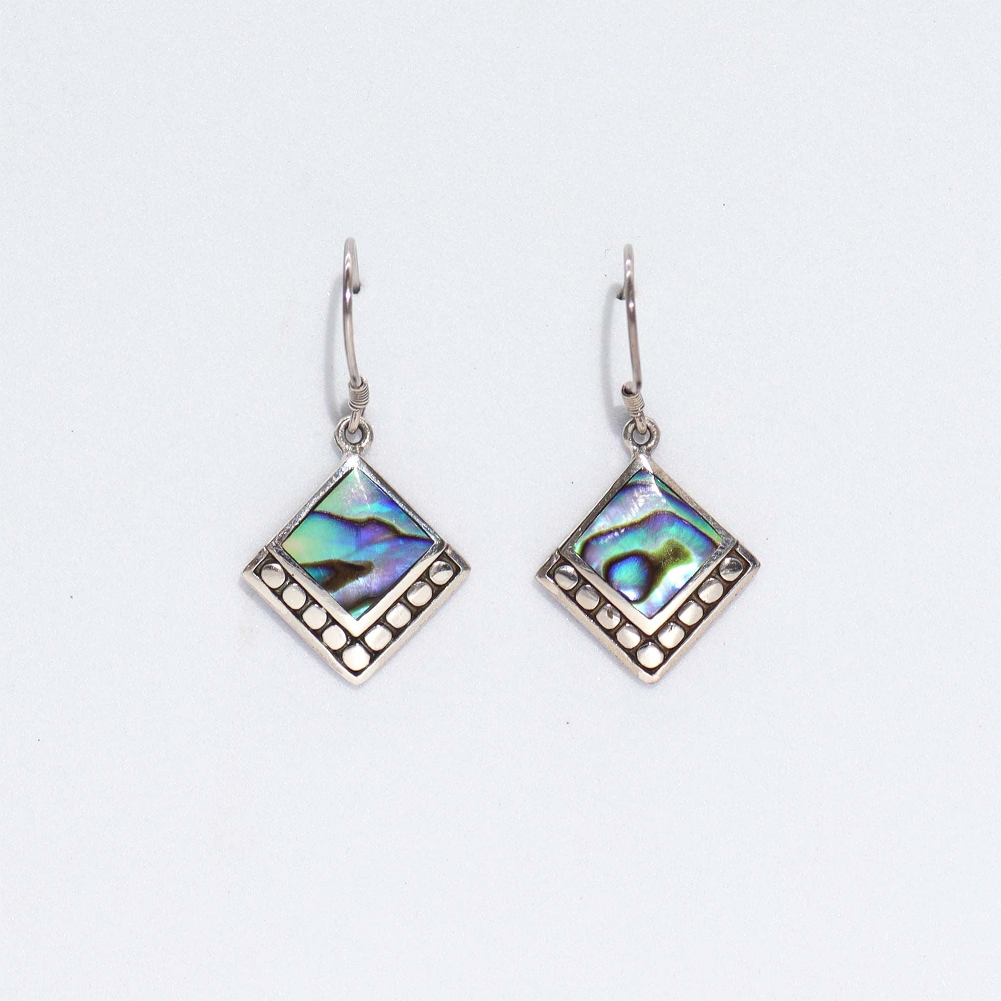 Shell & Silver Earrings - Square Dots- Abalone Earings