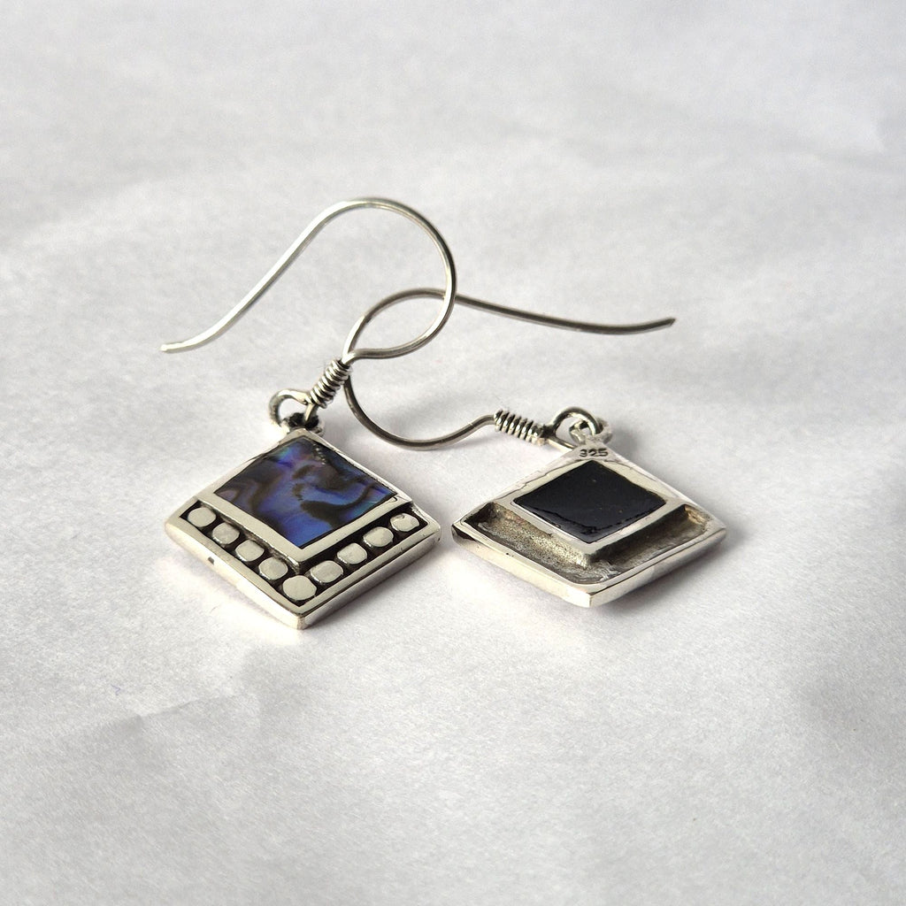 Shell & Silver Earrings - Square Dots- Abalone Earings