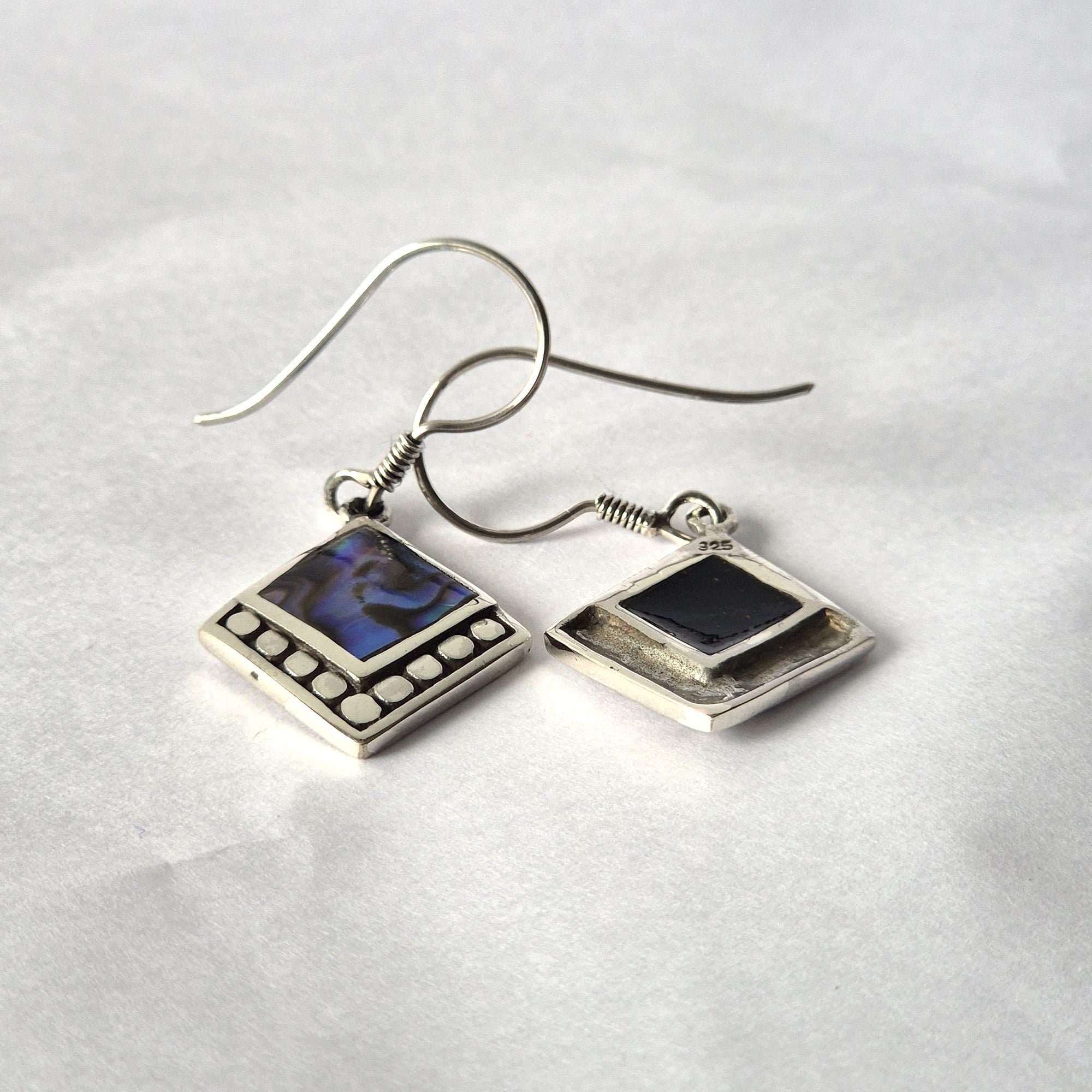 Shell & Silver Earrings - Square Dots- Abalone Earings