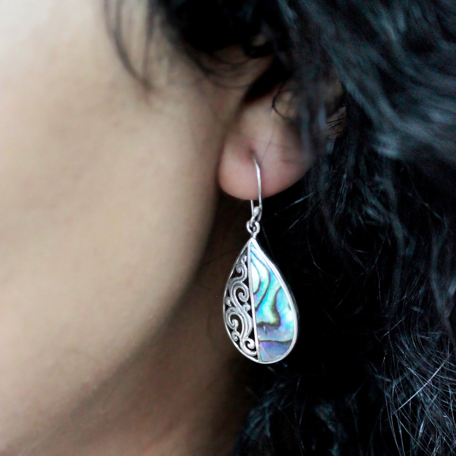Shell & Silver Earrings - Teardrop- Abalone Earings