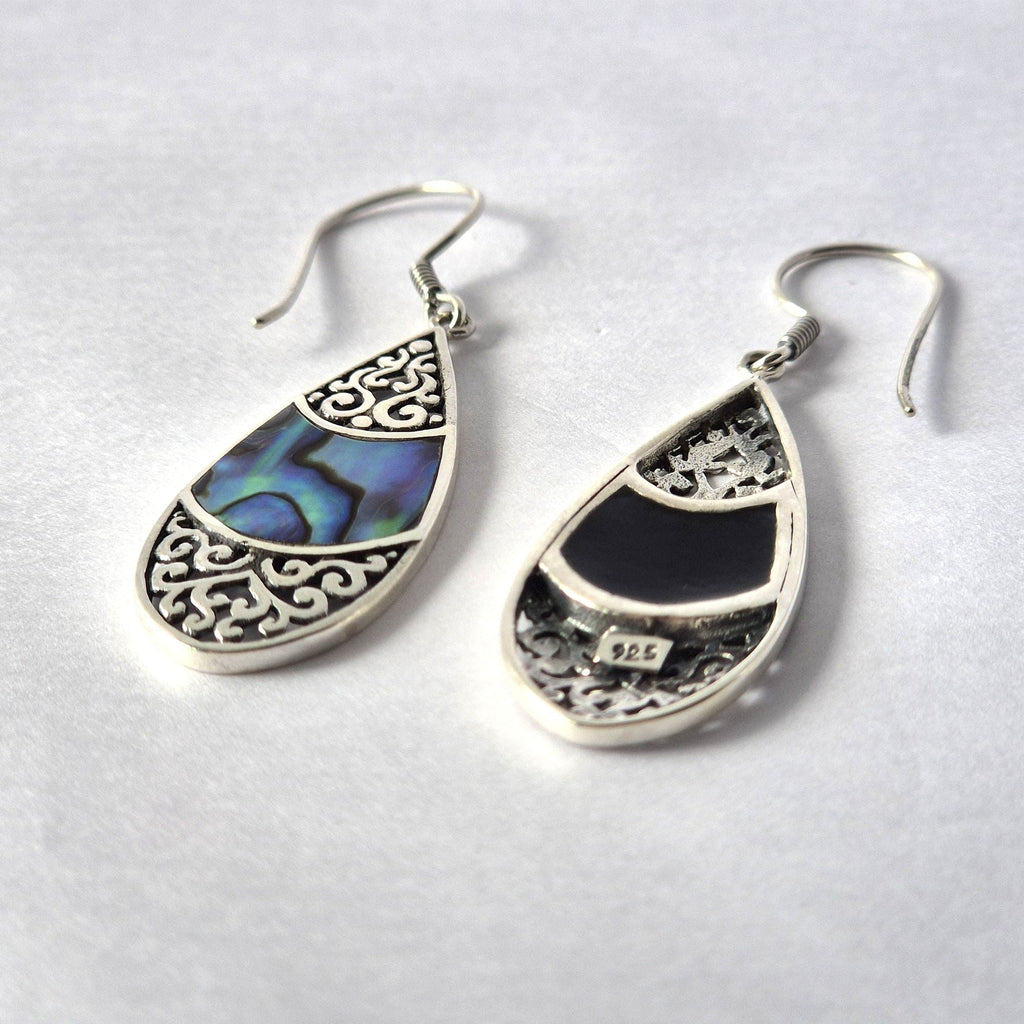 Shell & Silver Earrings - Teardrop Oval - Abalone Earings