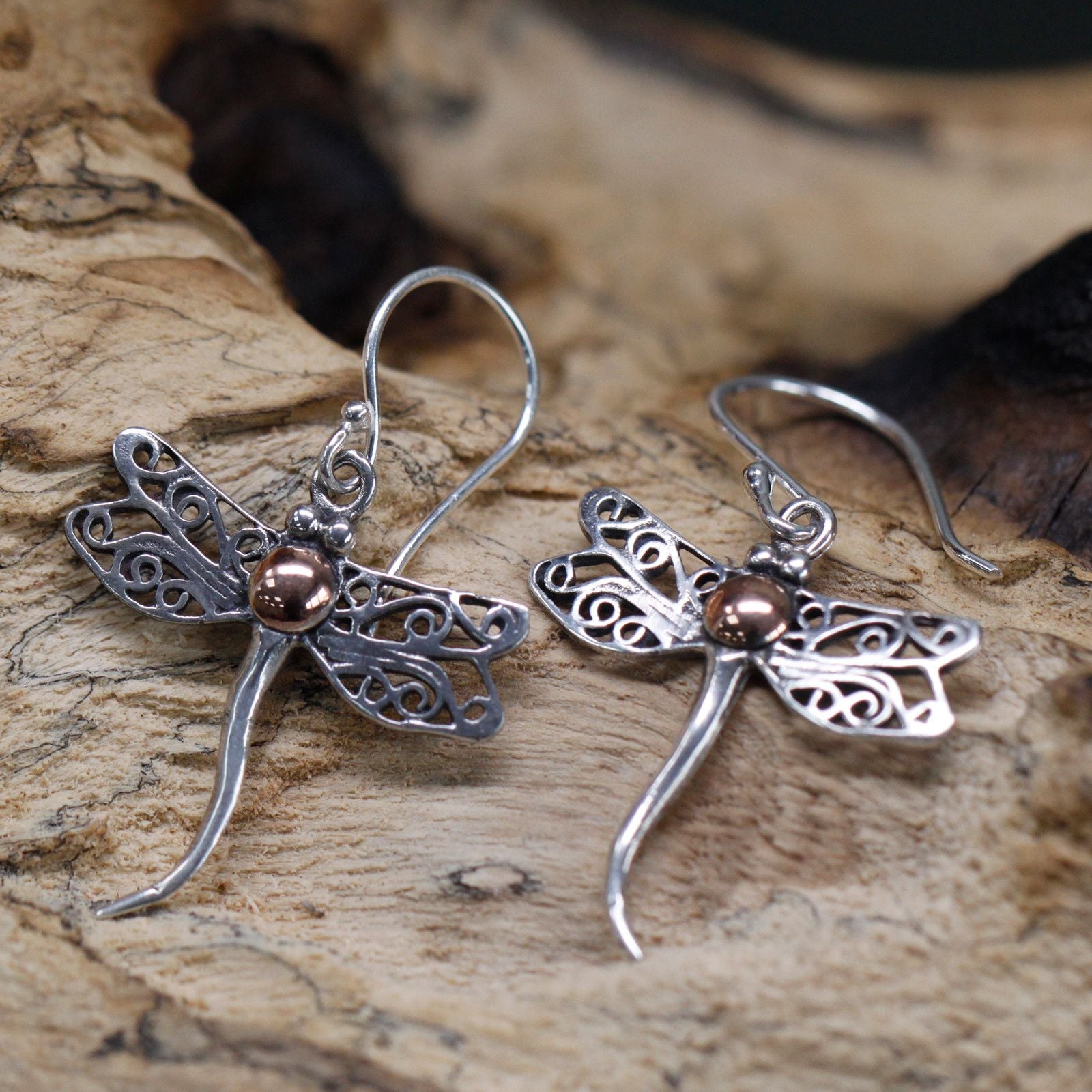 Silver & Gold Earring - Dragonflies Jewellery