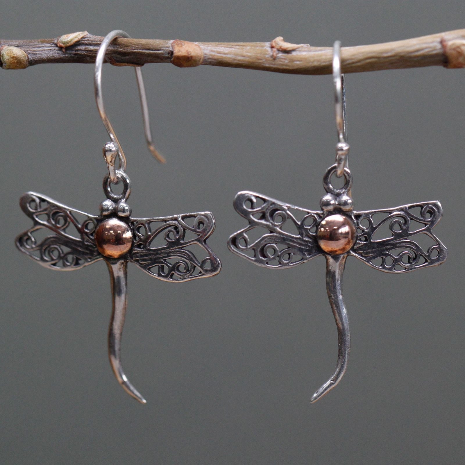Silver & Gold Earring - Dragonflies Jewellery