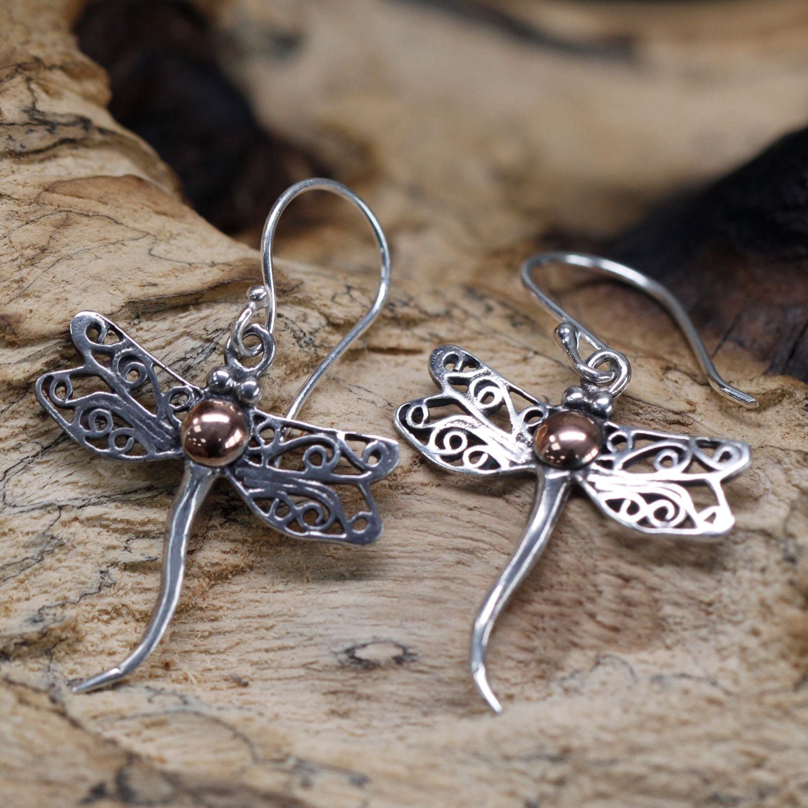 Silver & Gold Earring - Dragonflies Jewellery
