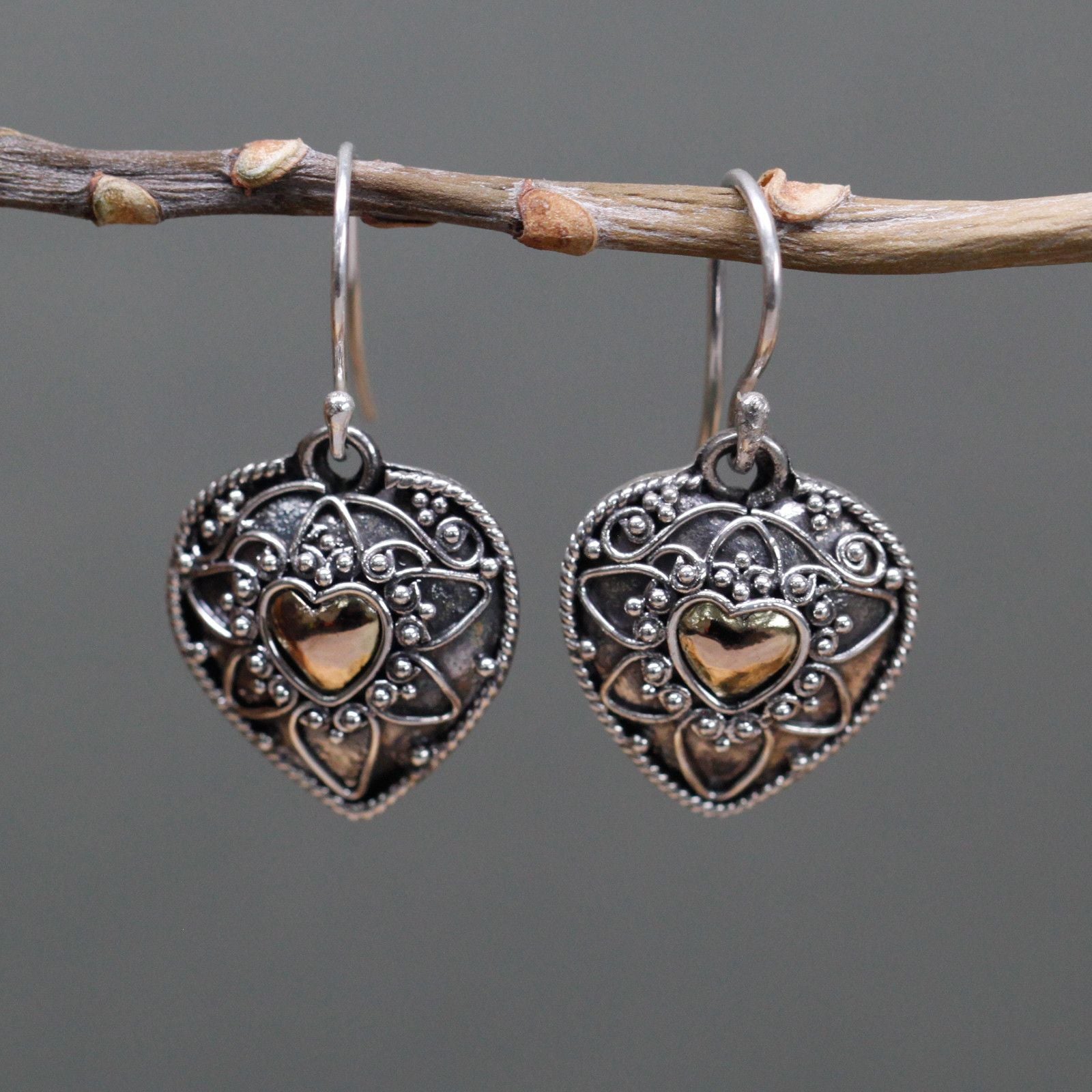 Silver & Gold Earring - Mandala Hearts Jewellery