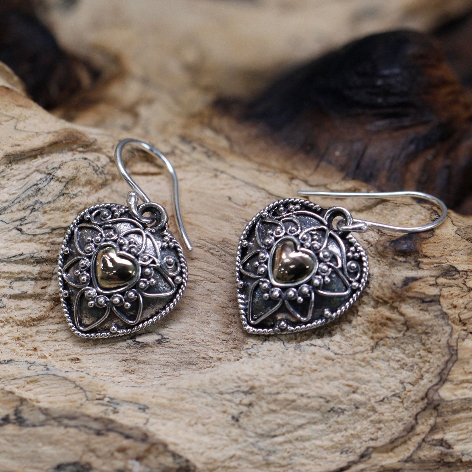 Silver & Gold Earring - Mandala Hearts Jewellery