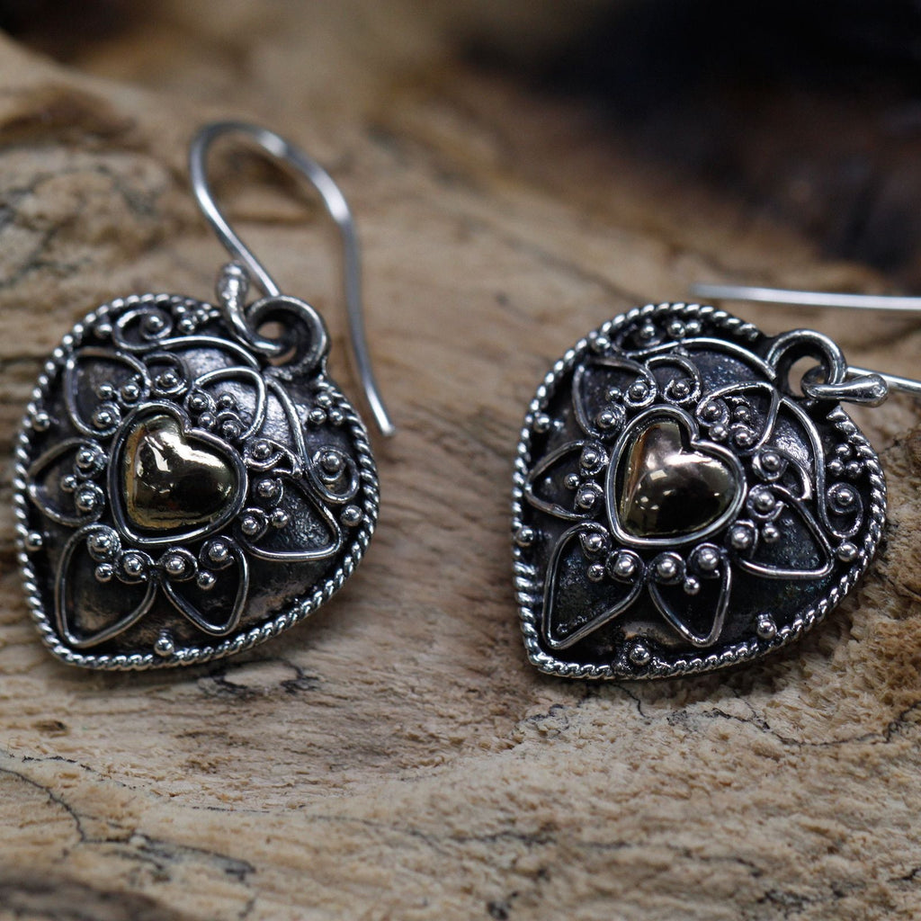 Silver & Gold Earring - Mandala Hearts Jewellery