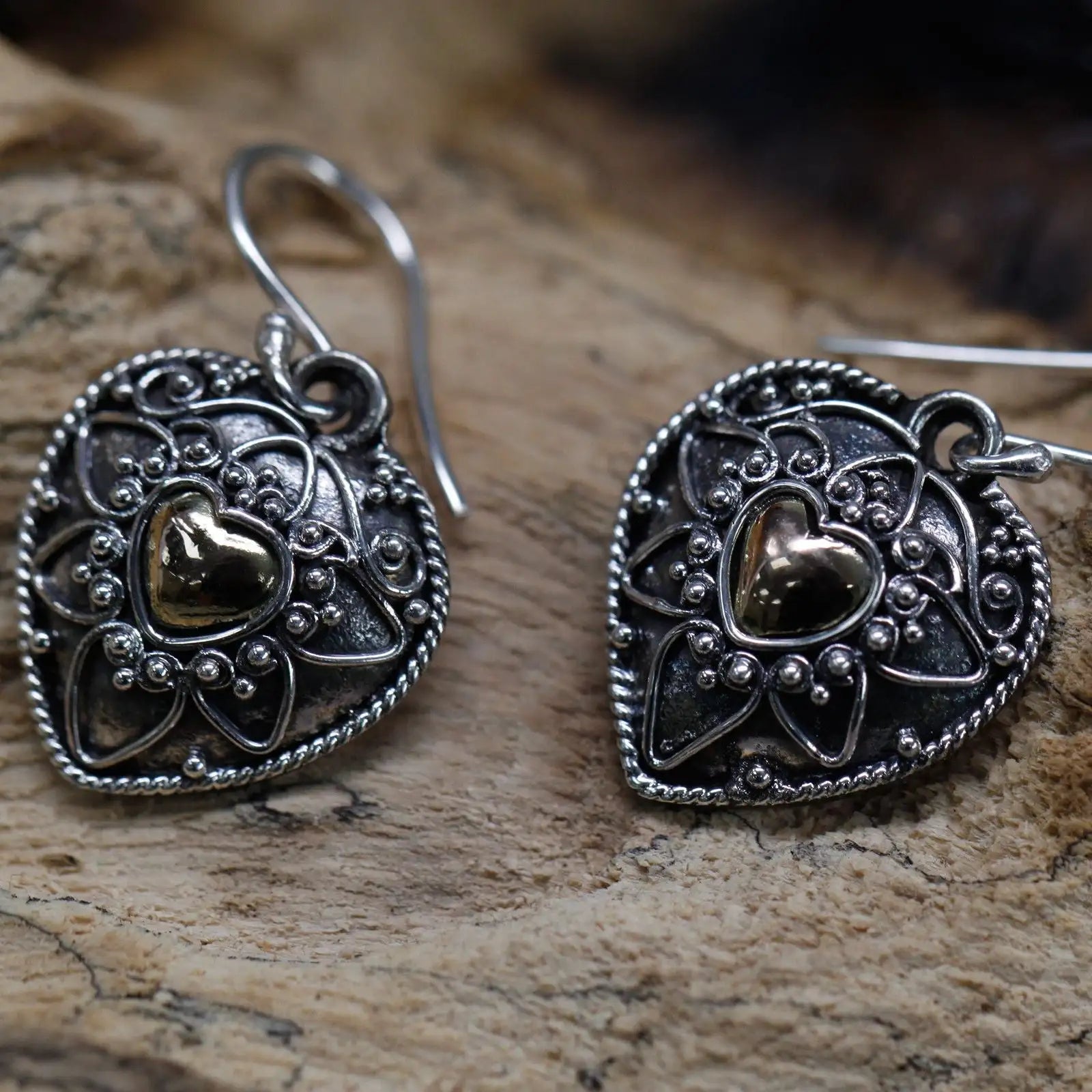 Silver & Gold Earring - Mandala Hearts Jewellery