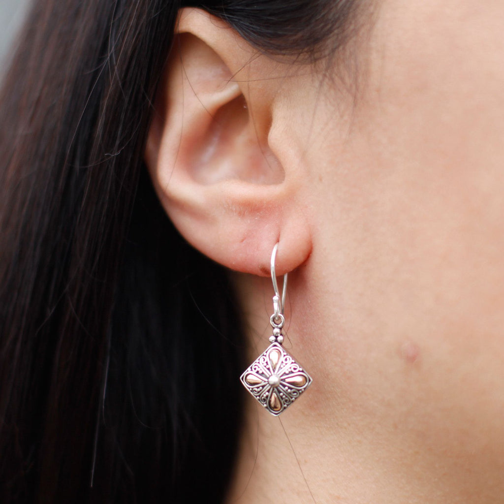 Silver & Gold Earring - Square Drop Jewellery