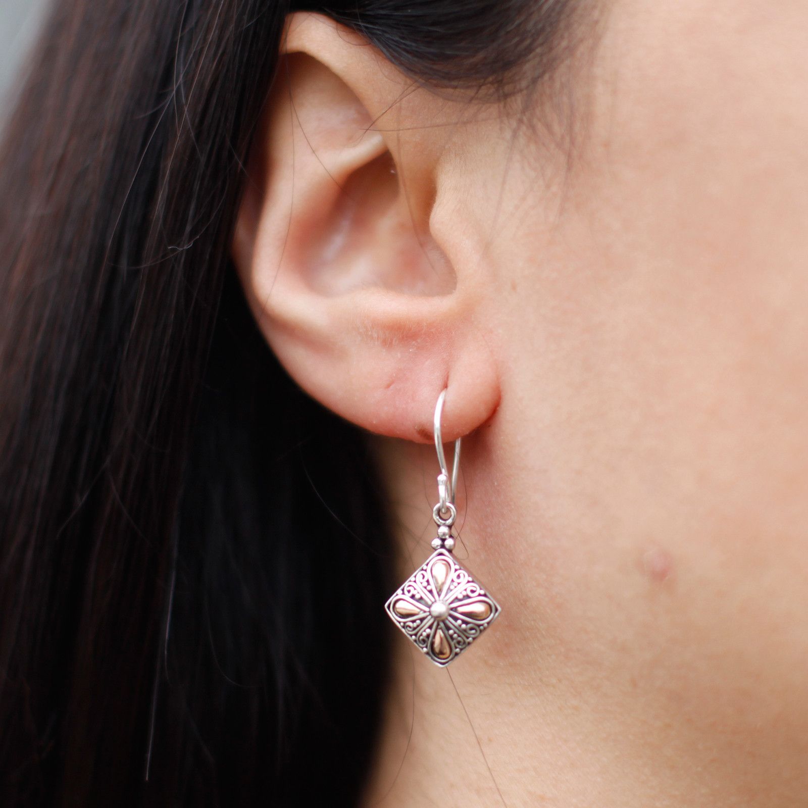 Silver & Gold Earring - Square Drop Jewellery