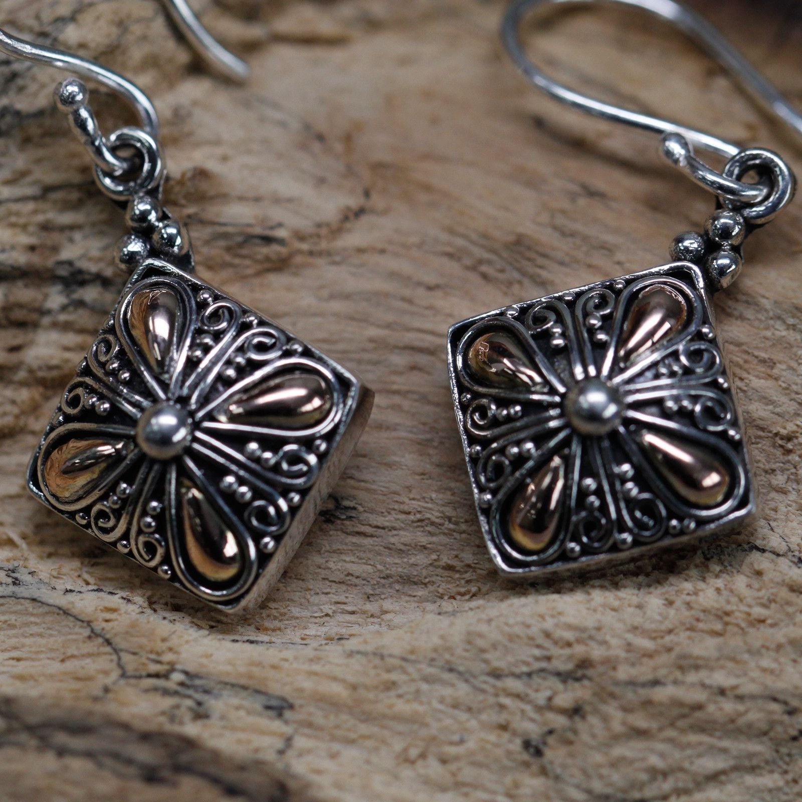 Silver & Gold Earring - Square Drop Jewellery