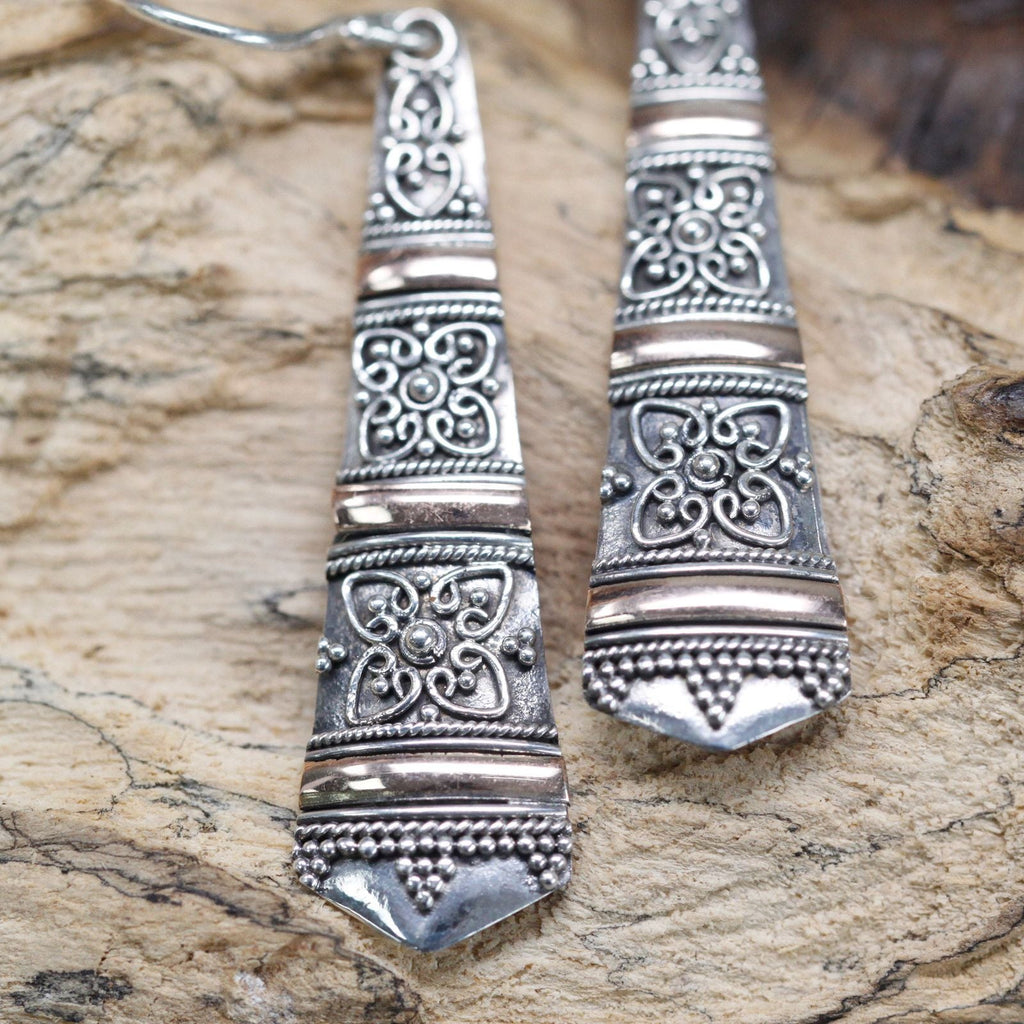 Silver & Gold Earring - Tribal Drops Jewellery