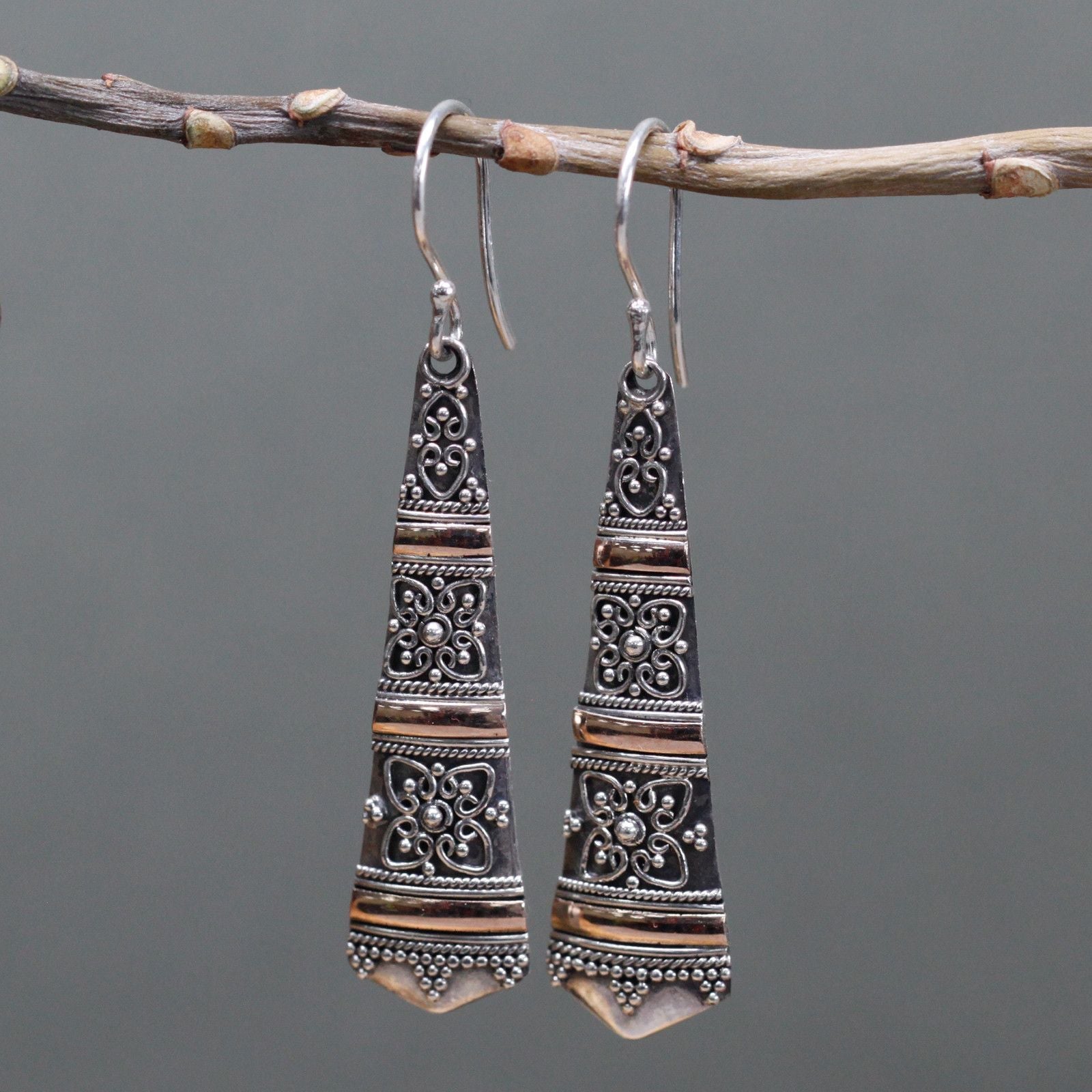 Silver & Gold Earring - Tribal Drops Jewellery