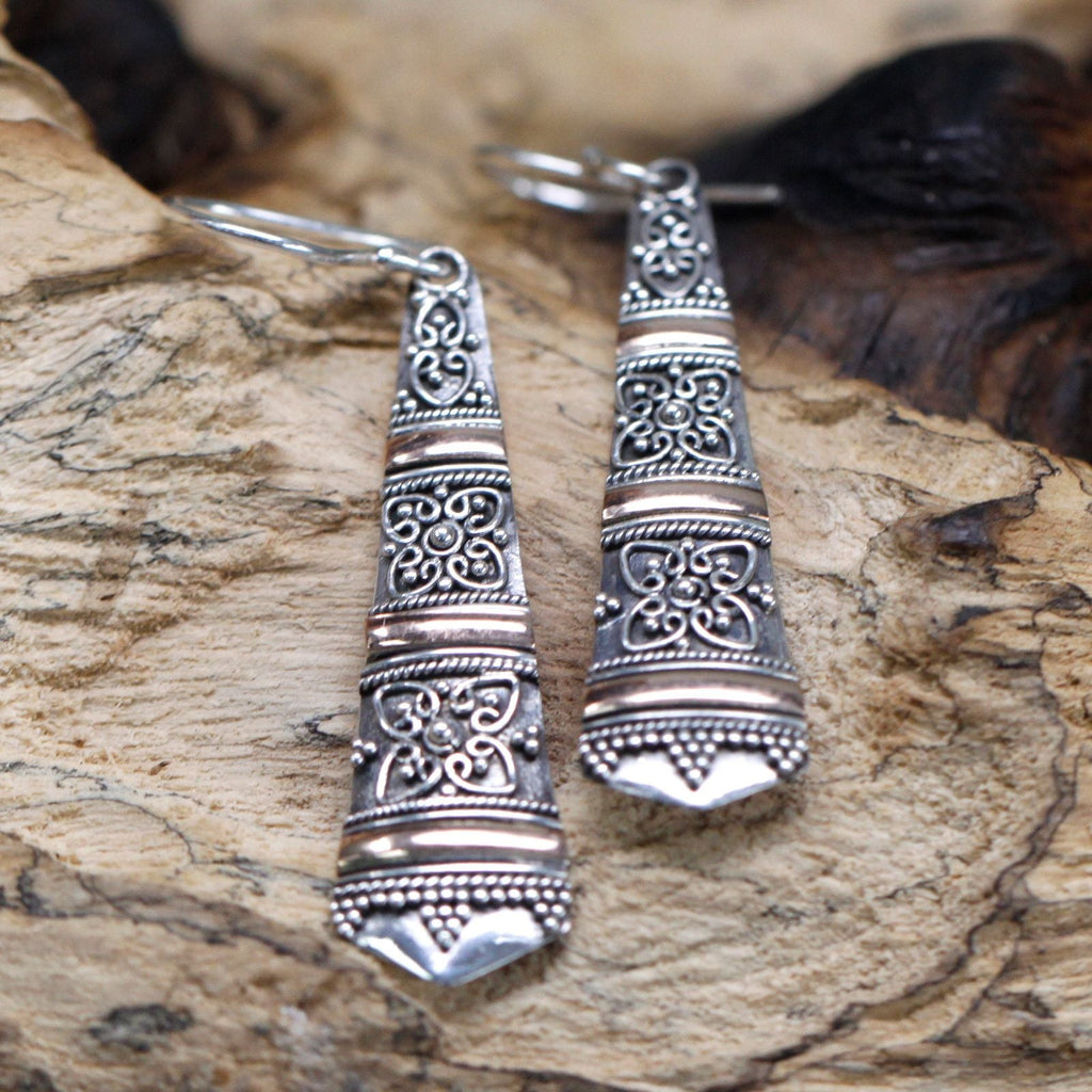 Silver & Gold Earring - Tribal Drops Jewellery