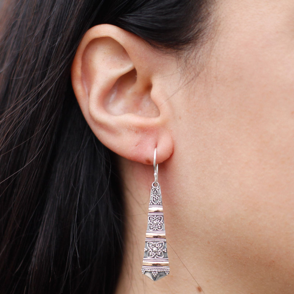 Silver & Gold Earring - Tribal Drops Jewellery