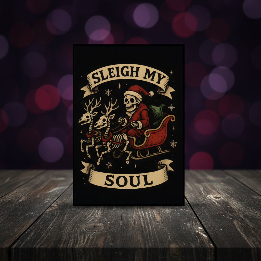 Sleigh My Soul Funny Gothic Christmas Card – Pack of 10 Greeting Cards Print Material