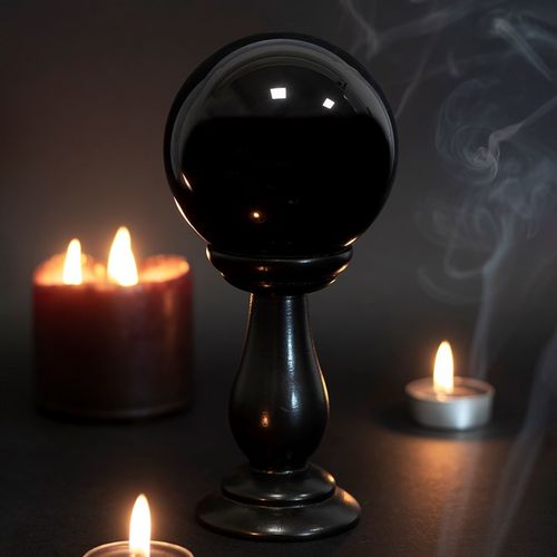 Small Black Crystal Ball on Stand From Witch, Please!