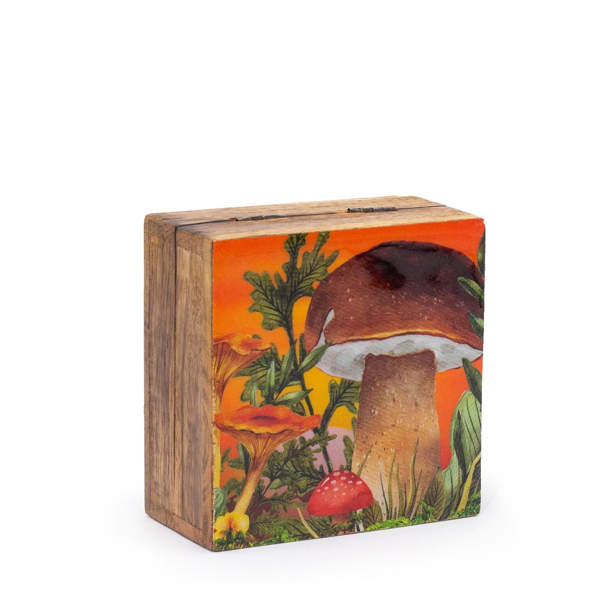 Small Enameled Square Box 10x10x4.2cm - Mushroom Design Maroon Enamelled Boxes and Trays