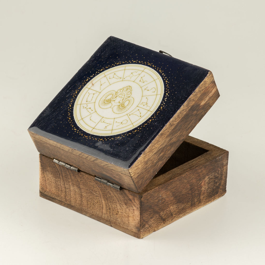 Small Enamelled Box - Aries Ceramic Glazed Wooden Boxes