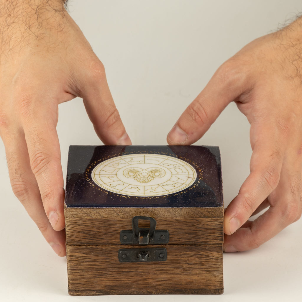 Small Enamelled Box - Aries Ceramic Glazed Wooden Boxes