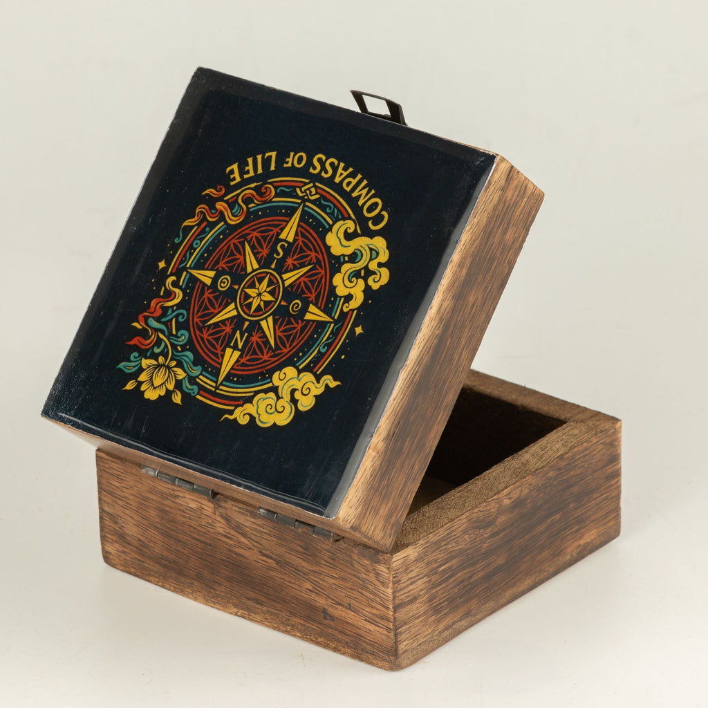 Small Enamelled Box - Compass of Life Ceramic Glazed Wooden Boxes