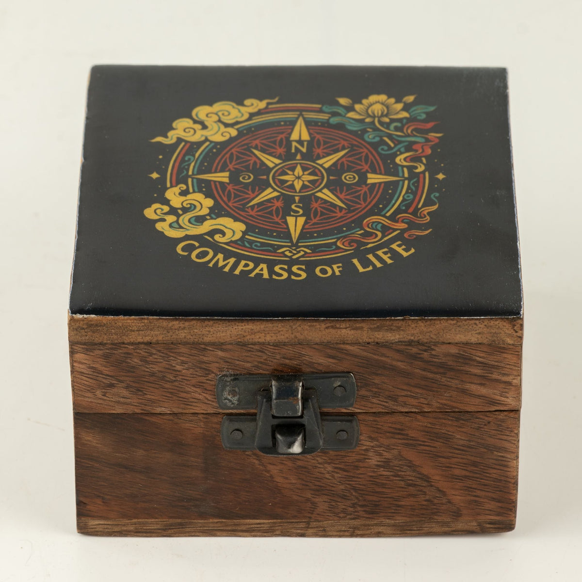 Small Enamelled Box - Compass of Life Ceramic Glazed Wooden Boxes