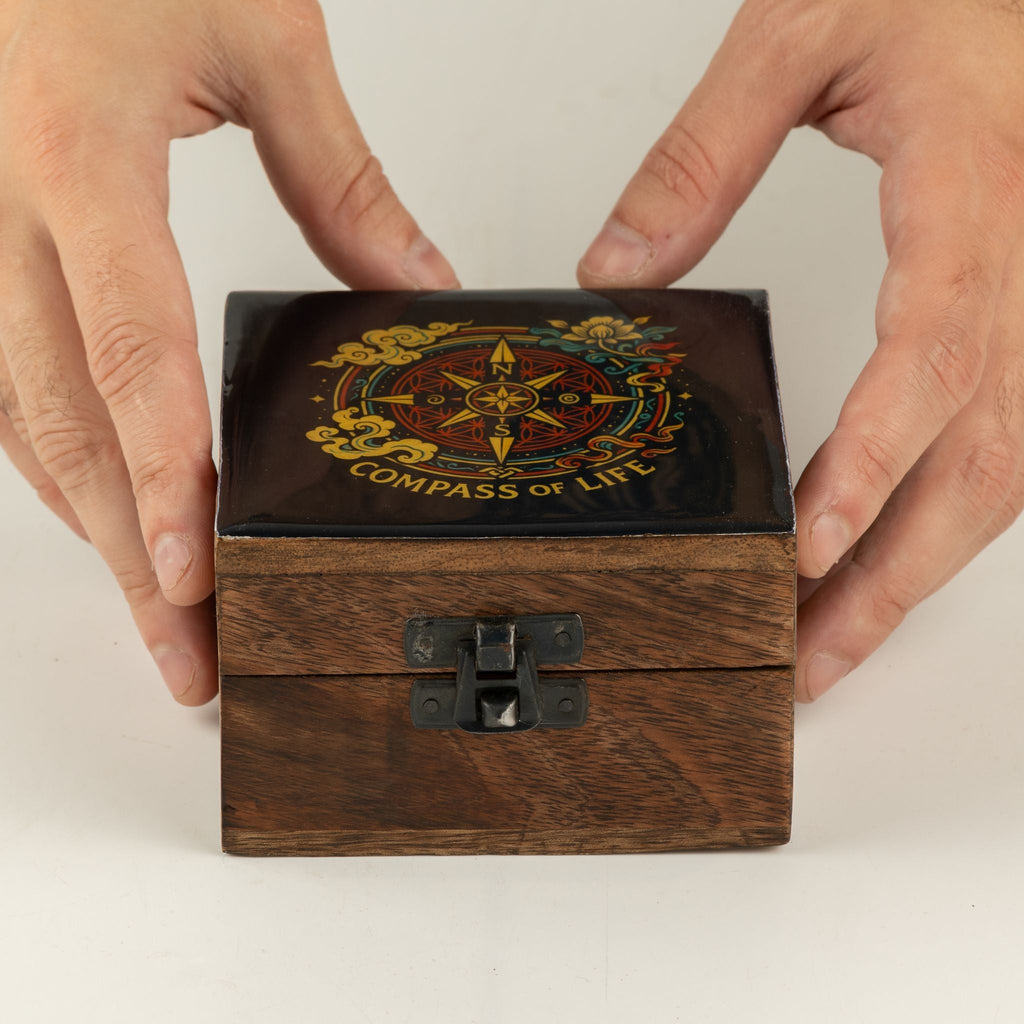 Small Enamelled Box - Compass of Life Ceramic Glazed Wooden Boxes