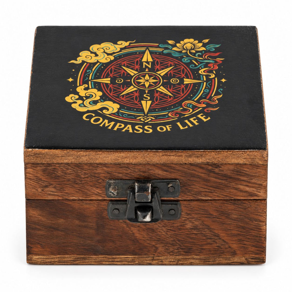Small Enamelled Box - Compass of Life Ceramic Glazed Wooden Boxes