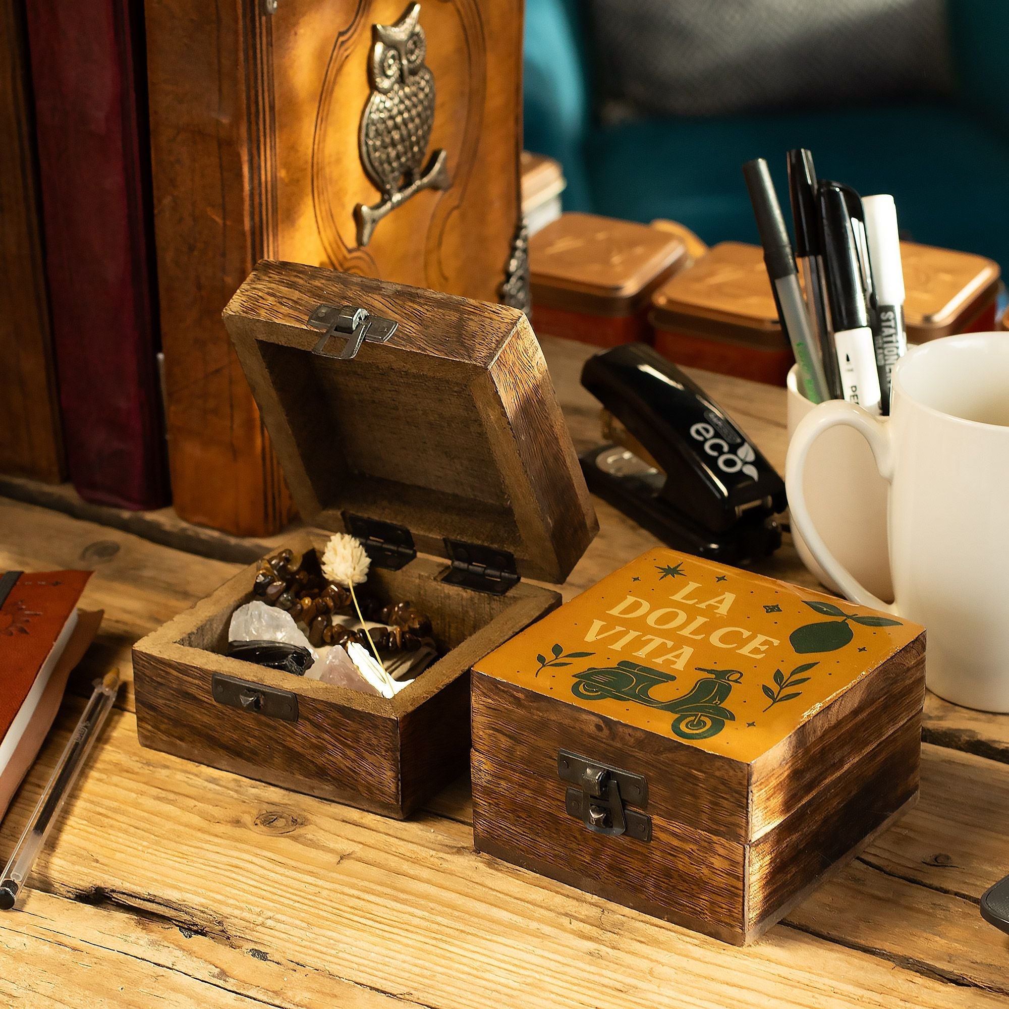 Small Enamelled Box - La Dolce Vita Ceramic Glazed Wooden Boxes