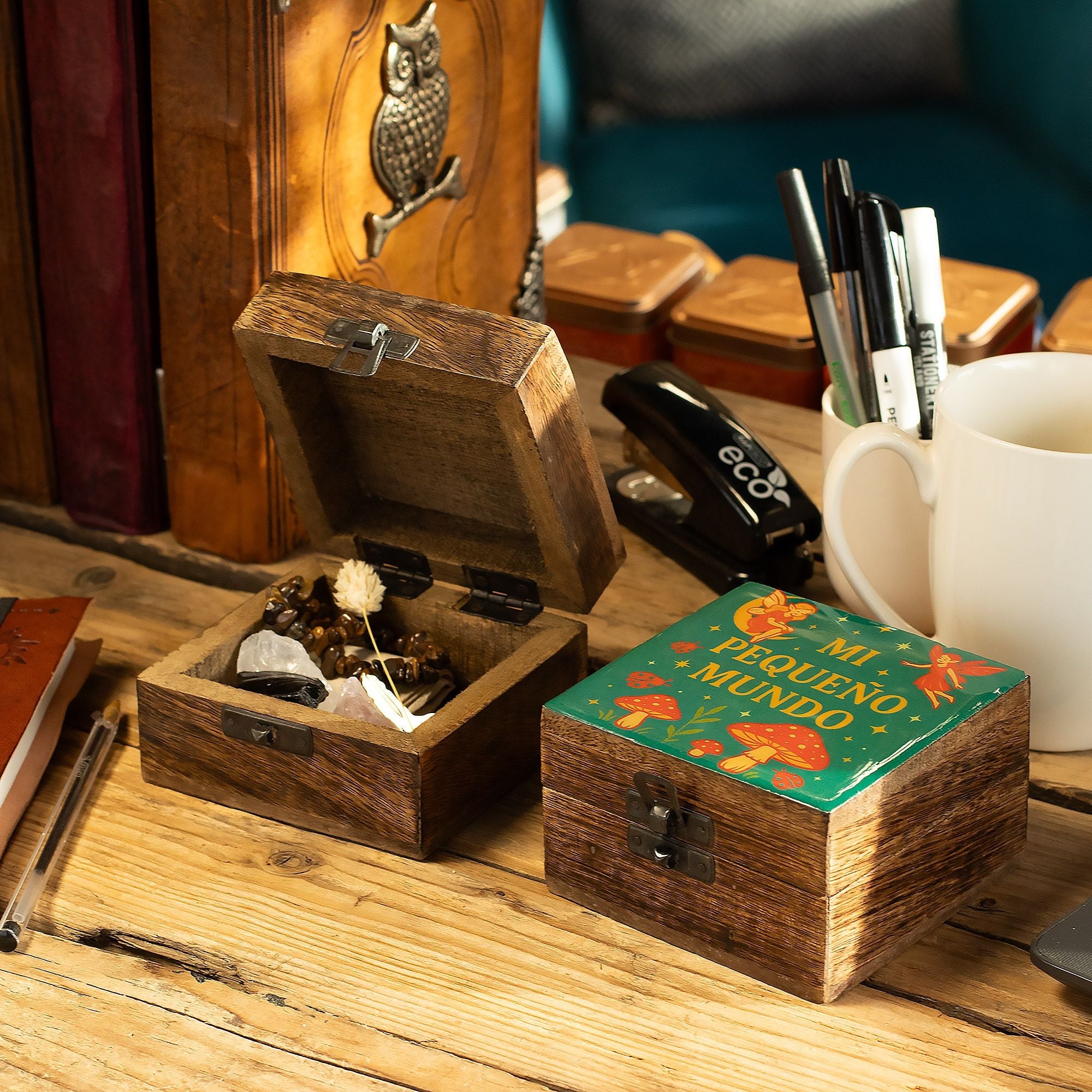 Small Enamelled Box - Mi Pequeno Mundo Ceramic Glazed Wooden Boxes