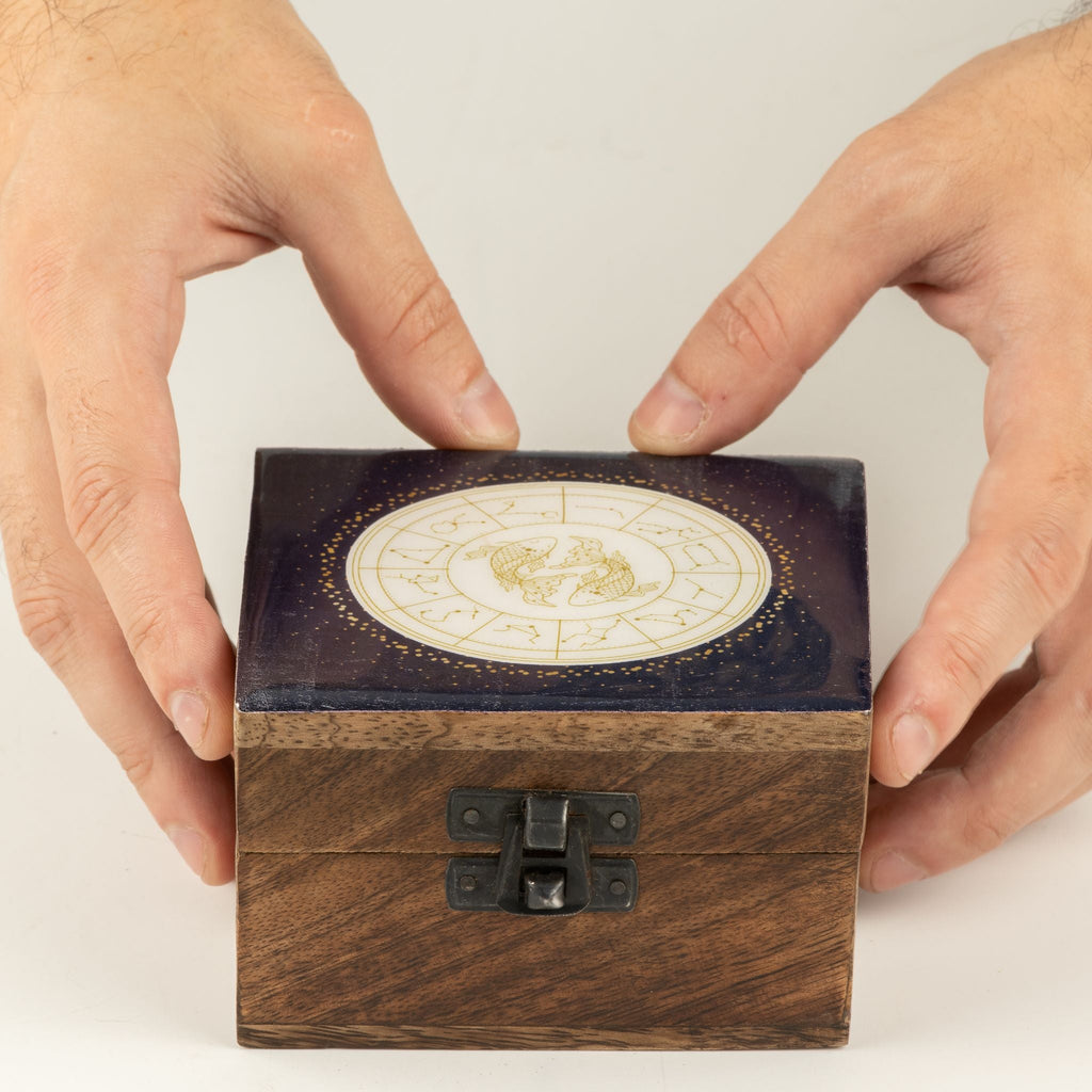 Small Enamelled Box - Pisces Ceramic Glazed Wooden Boxes