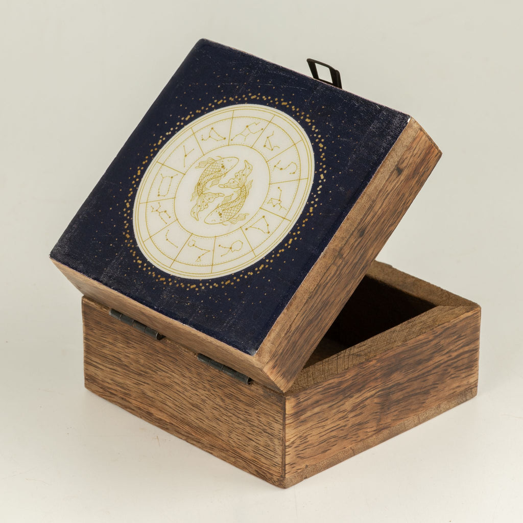 Small Enamelled Box - Pisces Ceramic Glazed Wooden Boxes