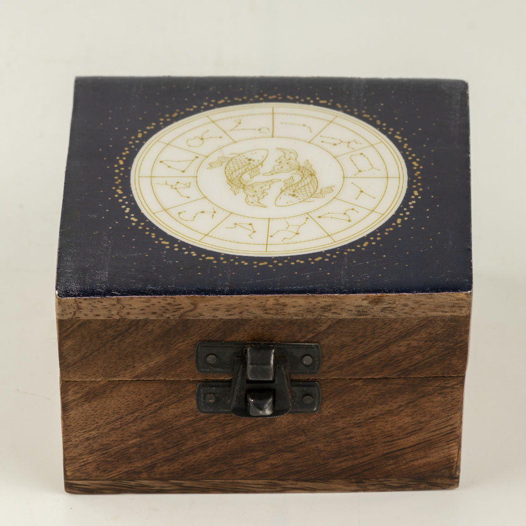 Small Enamelled Box - Pisces Ceramic Glazed Wooden Boxes