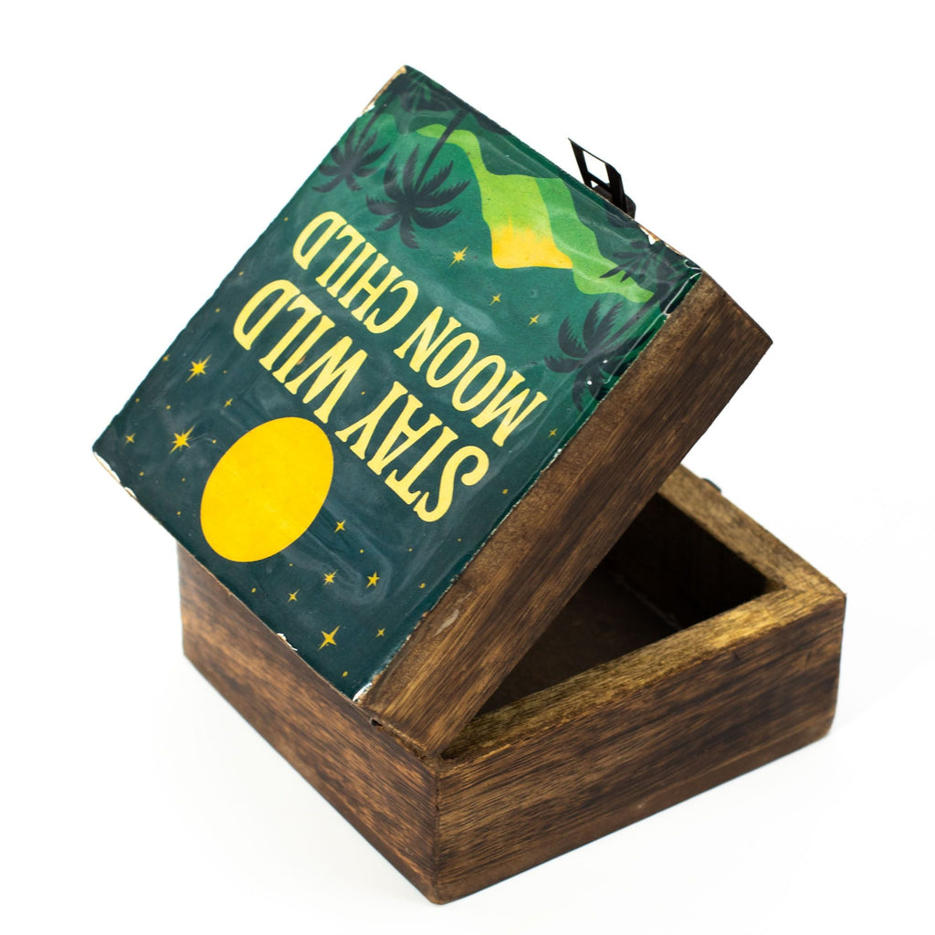Small Enamelled Box - Stay Wild Moon Child Ceramic Glazed Wooden Boxes