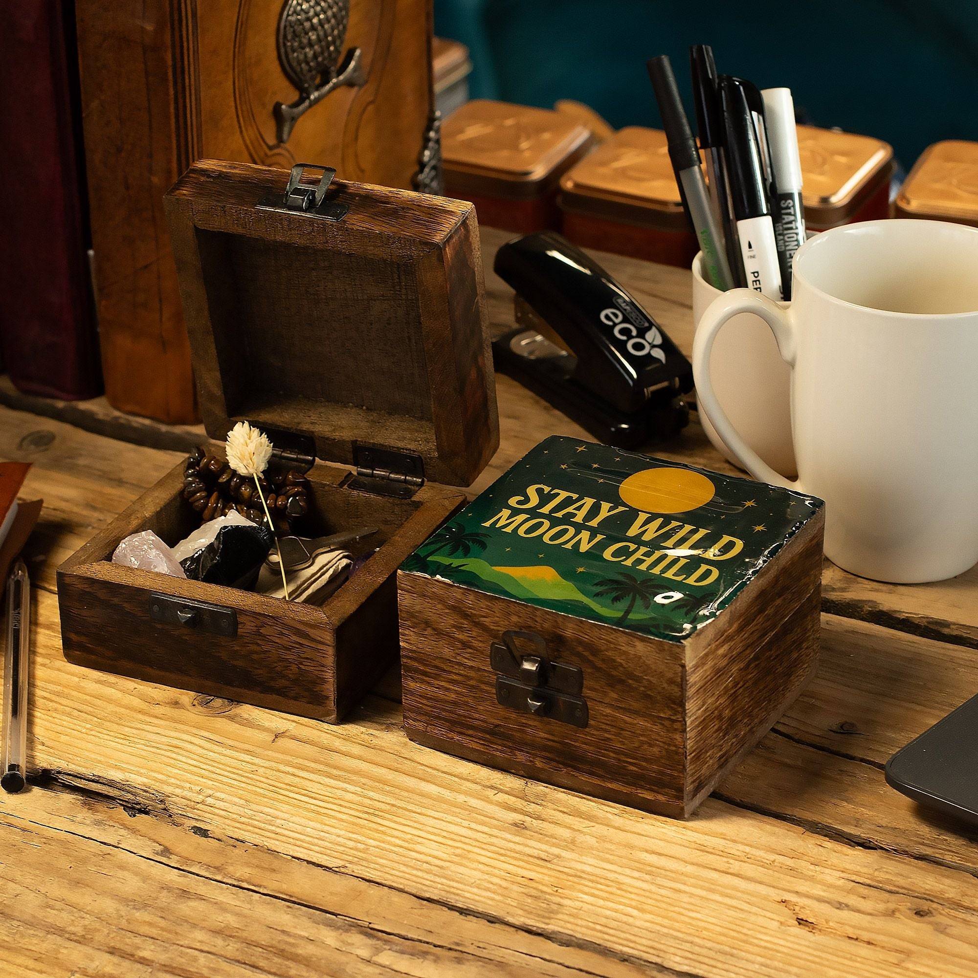 Small Enamelled Box - Stay Wild Moon Child Ceramic Glazed Wooden Boxes