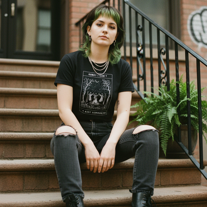 Sorry I Can’t I’m Busy Summoning Classic Womens Crewneck Black T-shirt