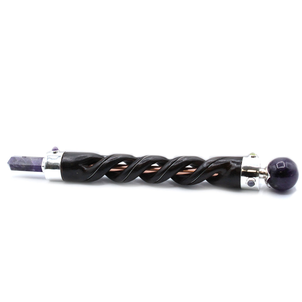 Spiral Carving Healing Wand - Copper Pipe Amethyst From Witch, Please!