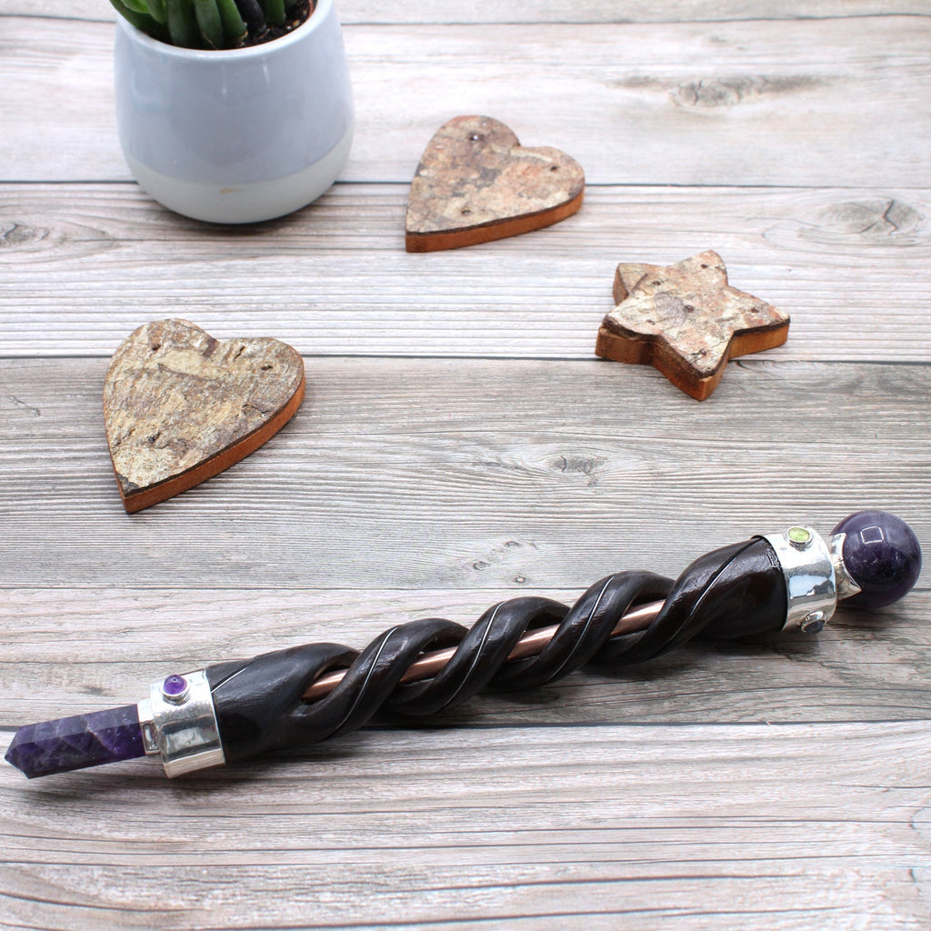 Spiral Carving Healing Wand - Copper Pipe Amethyst From Witch, Please!