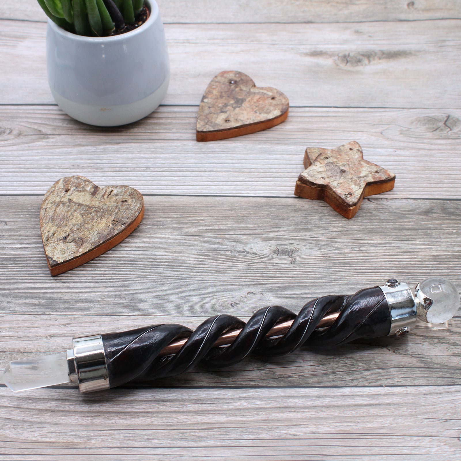 Spiral Carving Healing Wand - Copper Pipe Rock Quartz From Witch, Please!