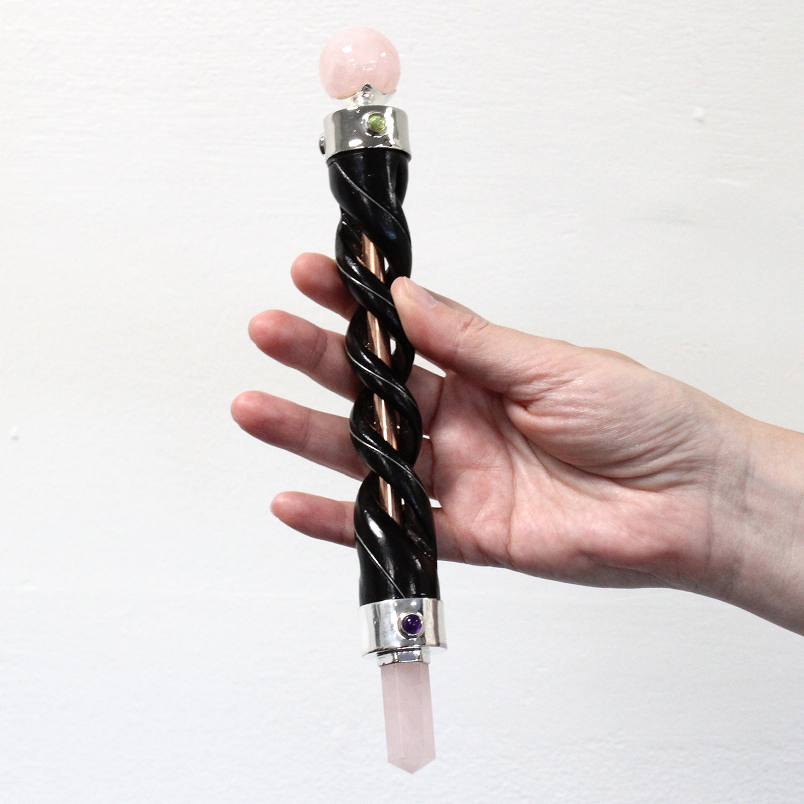 Spiral Carving Healing Wand - Copper Pipe Rose Quartz From Witch, Please!