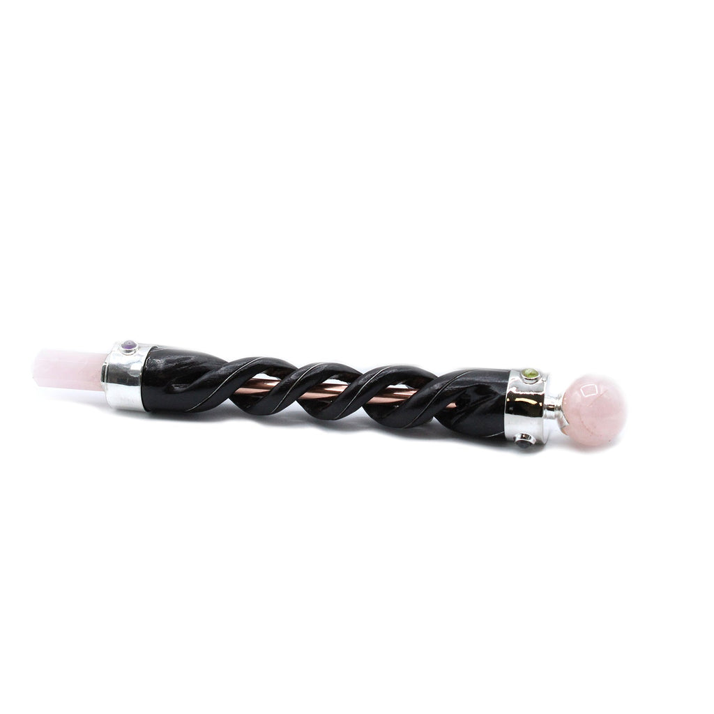 Spiral Carving Healing Wand - Copper Pipe Rose Quartz From Witch, Please!