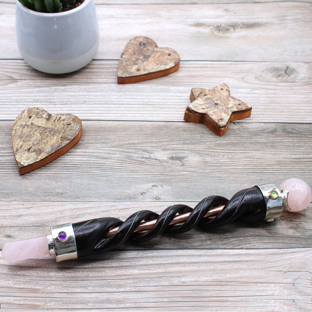 Spiral Carving Healing Wand - Copper Pipe Rose Quartz From Witch, Please!