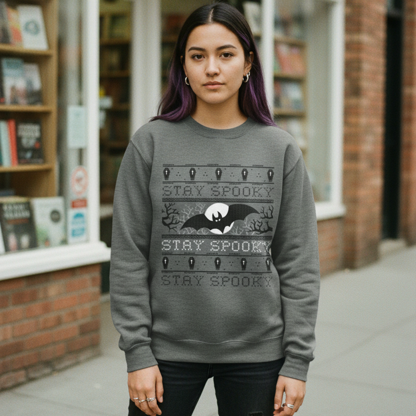 ’Stay Spooky’ Ugly Knitted Jumper Design Halloween Sweatshirt