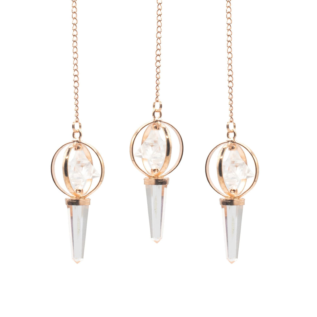 Stellar Gateway - Two Piece Spinning Merkaba Star in Copper Pendulum - Clear Quartz Special Gemstone Pendulums
