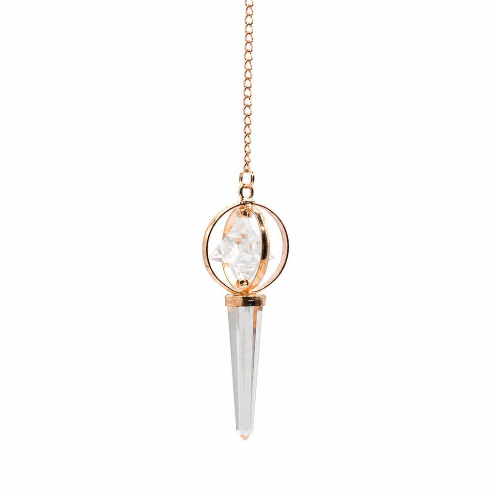 Stellar Gateway - Two Piece Spinning Merkaba Star in Copper Pendulum - Clear Quartz Special Gemstone Pendulums
