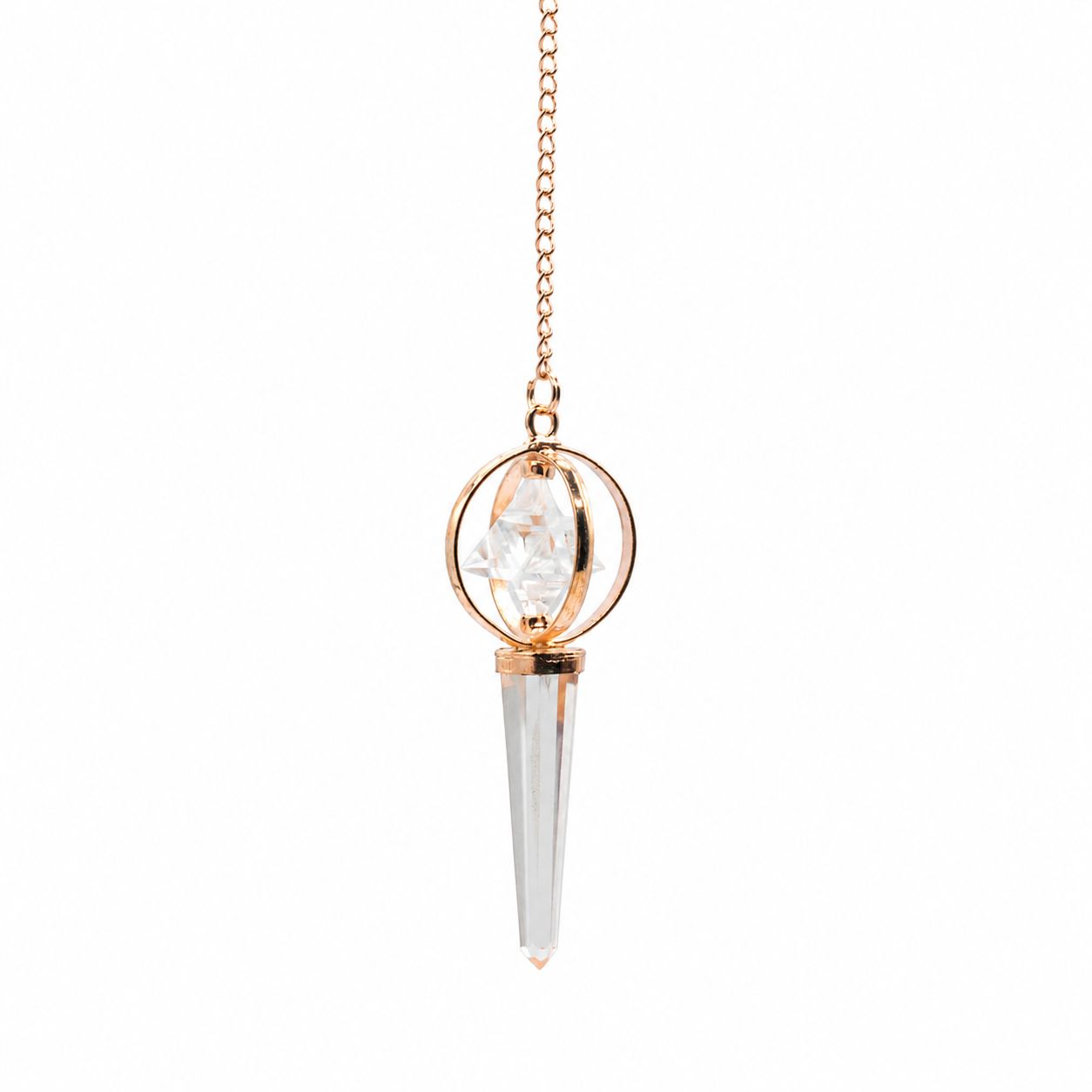 Stellar Gateway - Two Piece Spinning Merkaba Star in Copper Pendulum - Clear Quartz Special Gemstone Pendulums