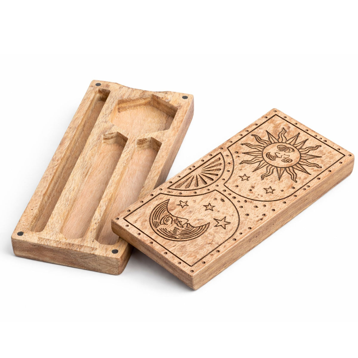 Sun - Moon Carved Crystal and Stone Box Tarot Card Storage & Reading Boxes