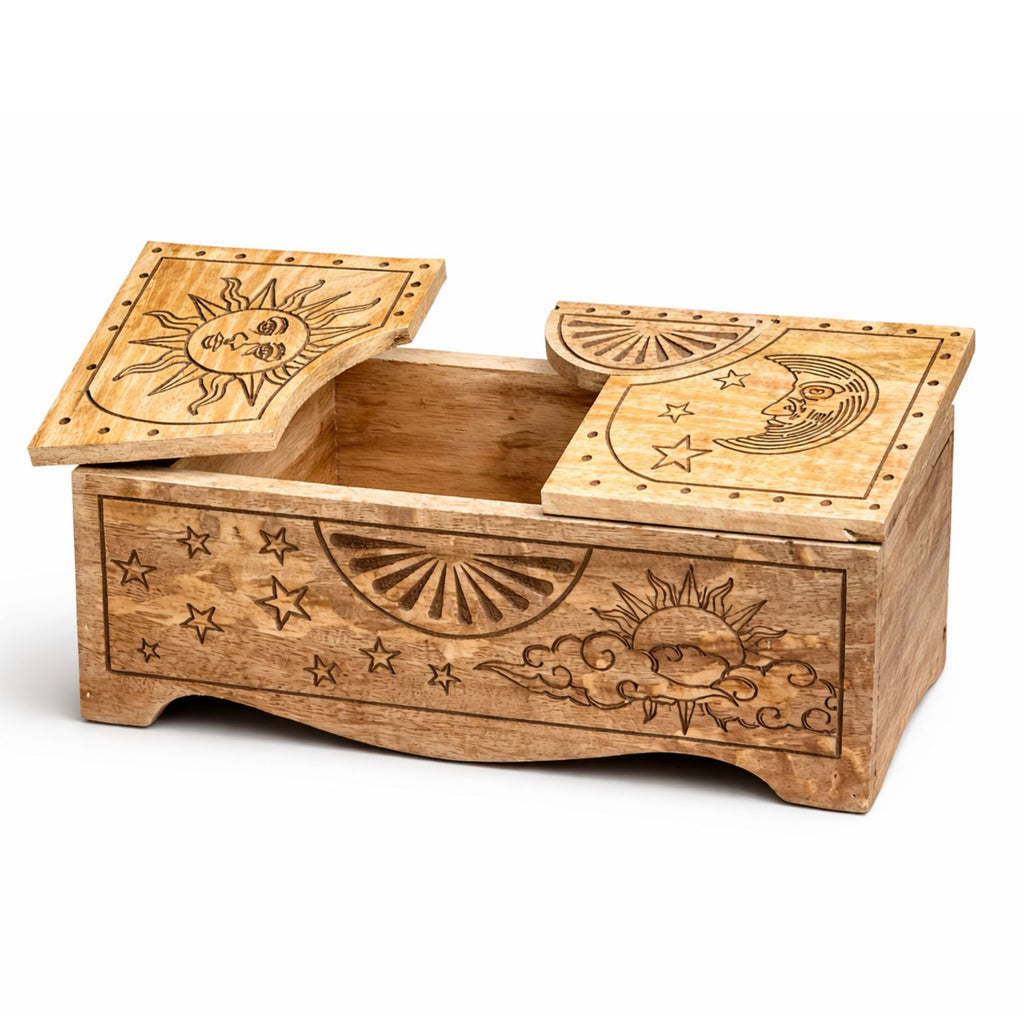 Sun & Moon Carved Sliding Box Tarot Card Storage Reading Boxes