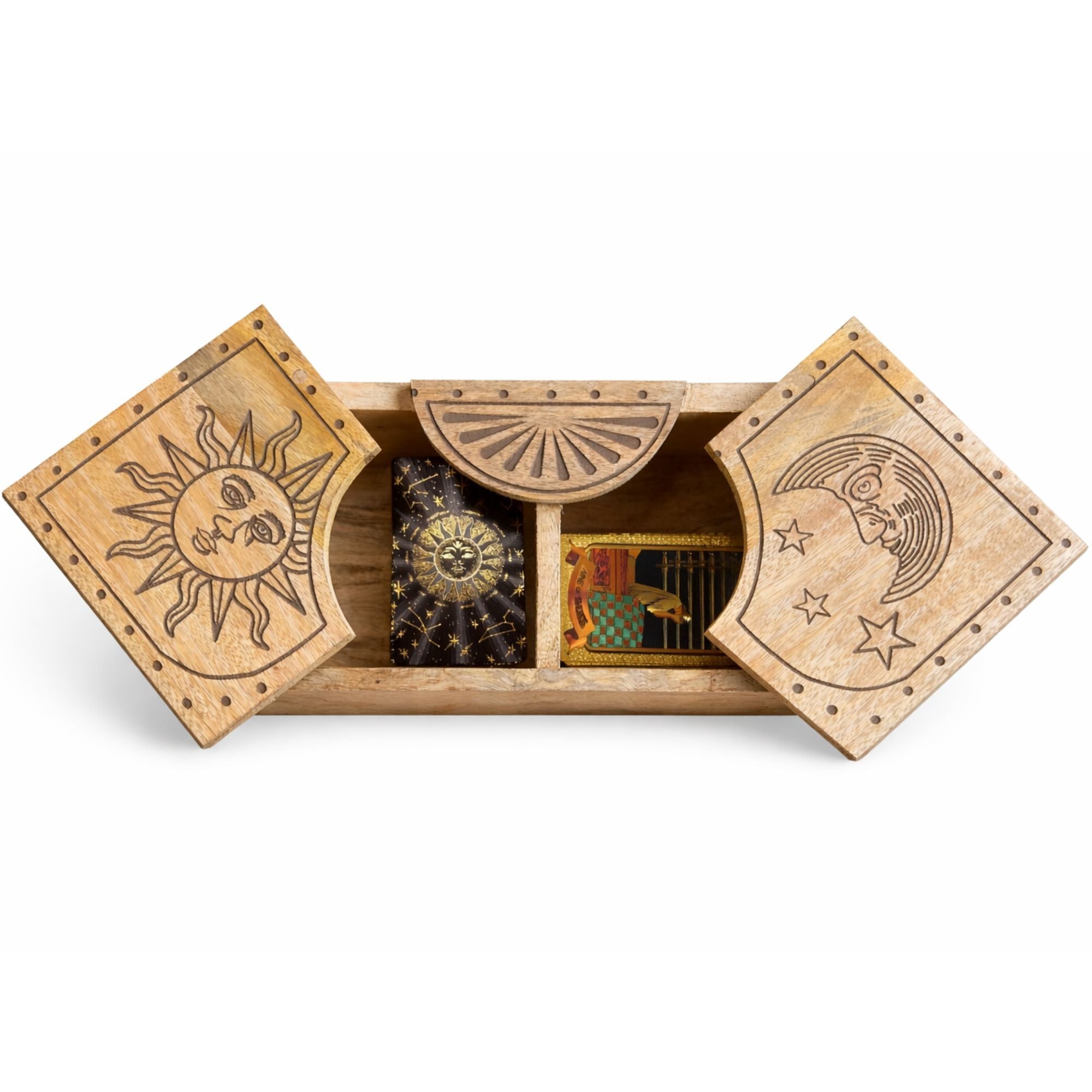 Sun & Moon Carved Sliding Box Tarot Card Storage Reading Boxes