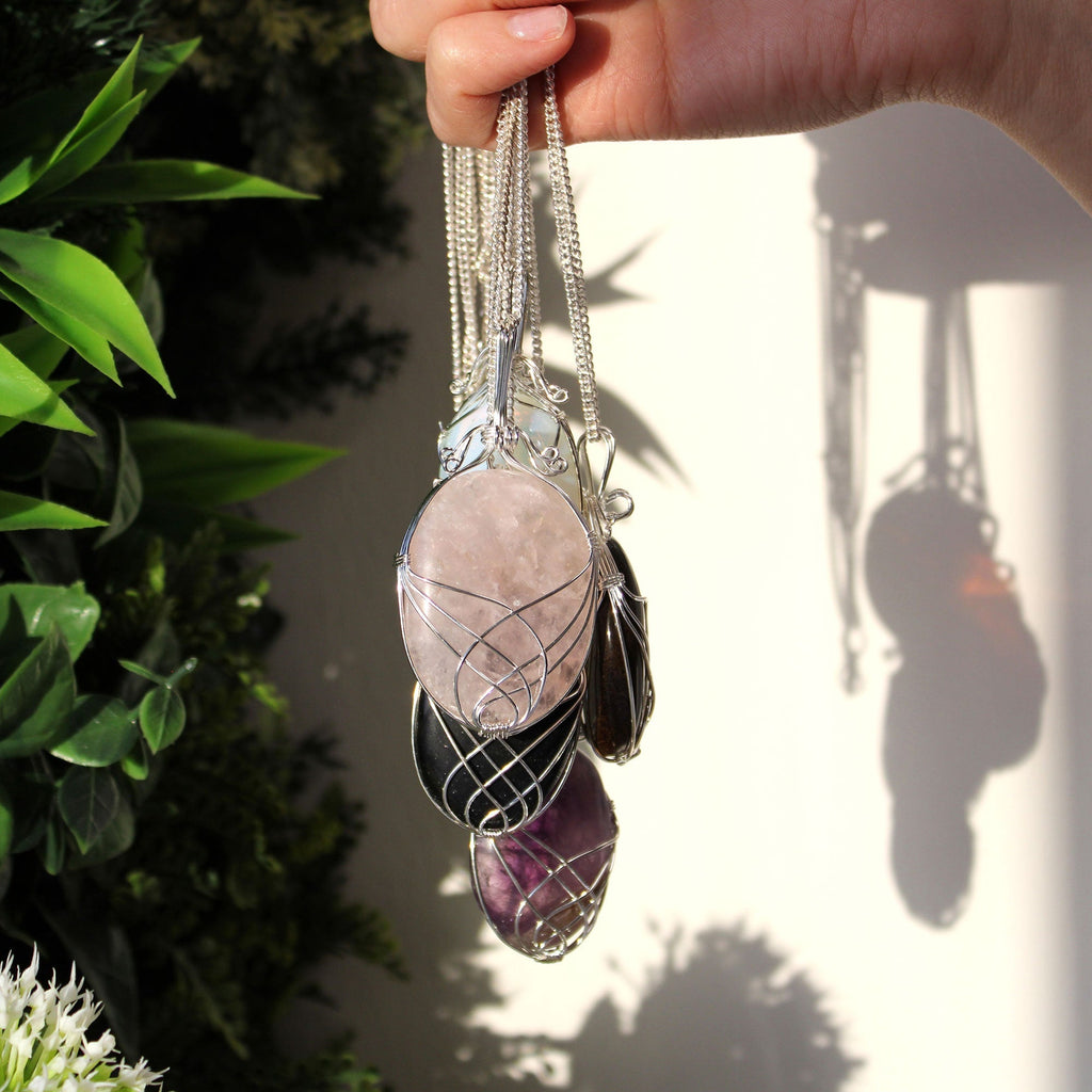 Swirl Wrapped Gemstone Necklace - Rose Quartz From Witch, Please!